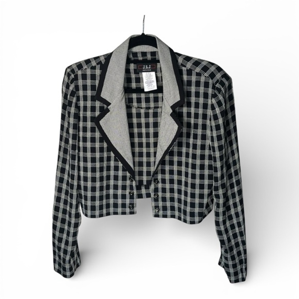Vintage Black White Plaid Cropped Jacket Size 10 Petite NWT Career